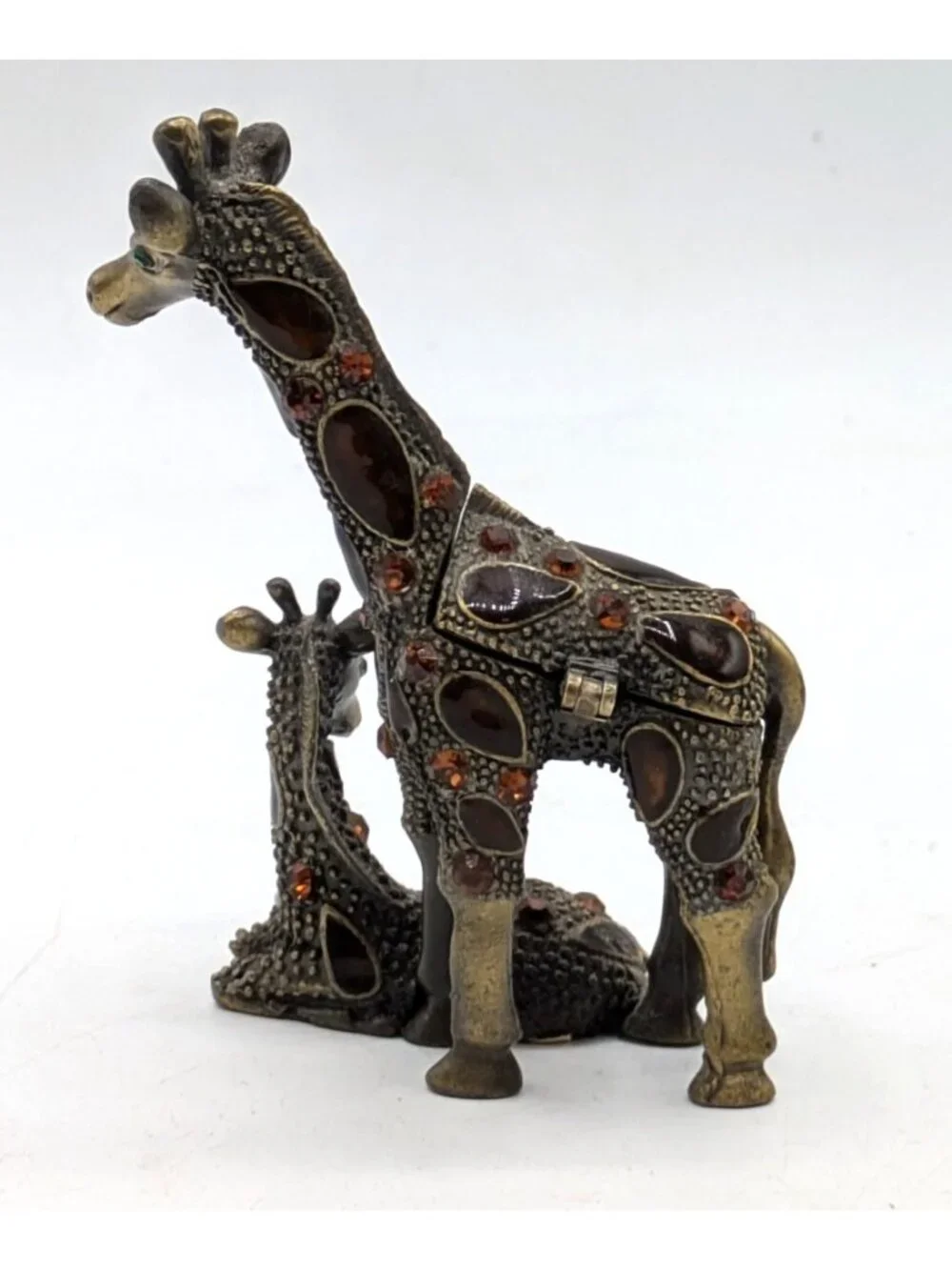 Standing Giraffe and Calf Hinged Trinket Box Jeweled and Enameled 3